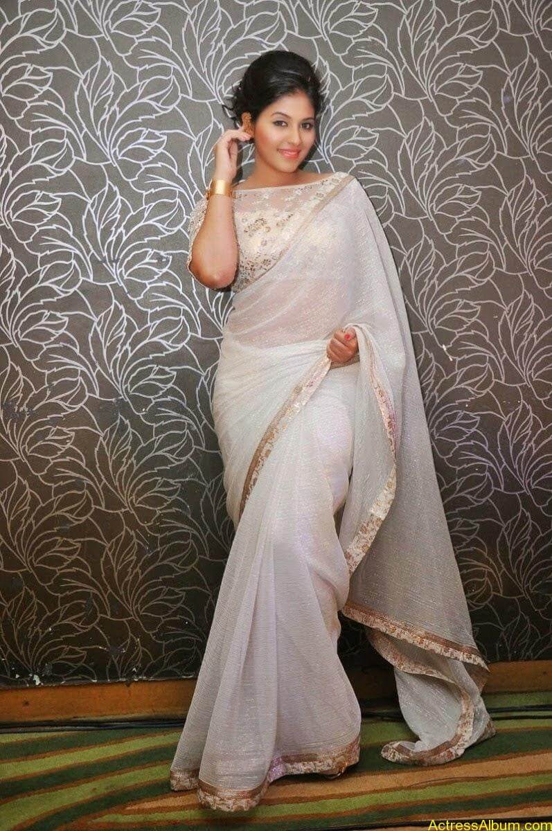 Anjali Sexy In Sheer White Saree Actress Album