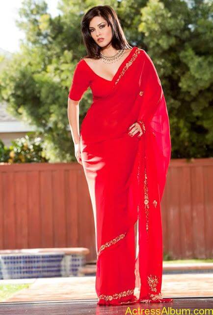 Sunny Leone Hot And Sexy In Red Saree Actress Album