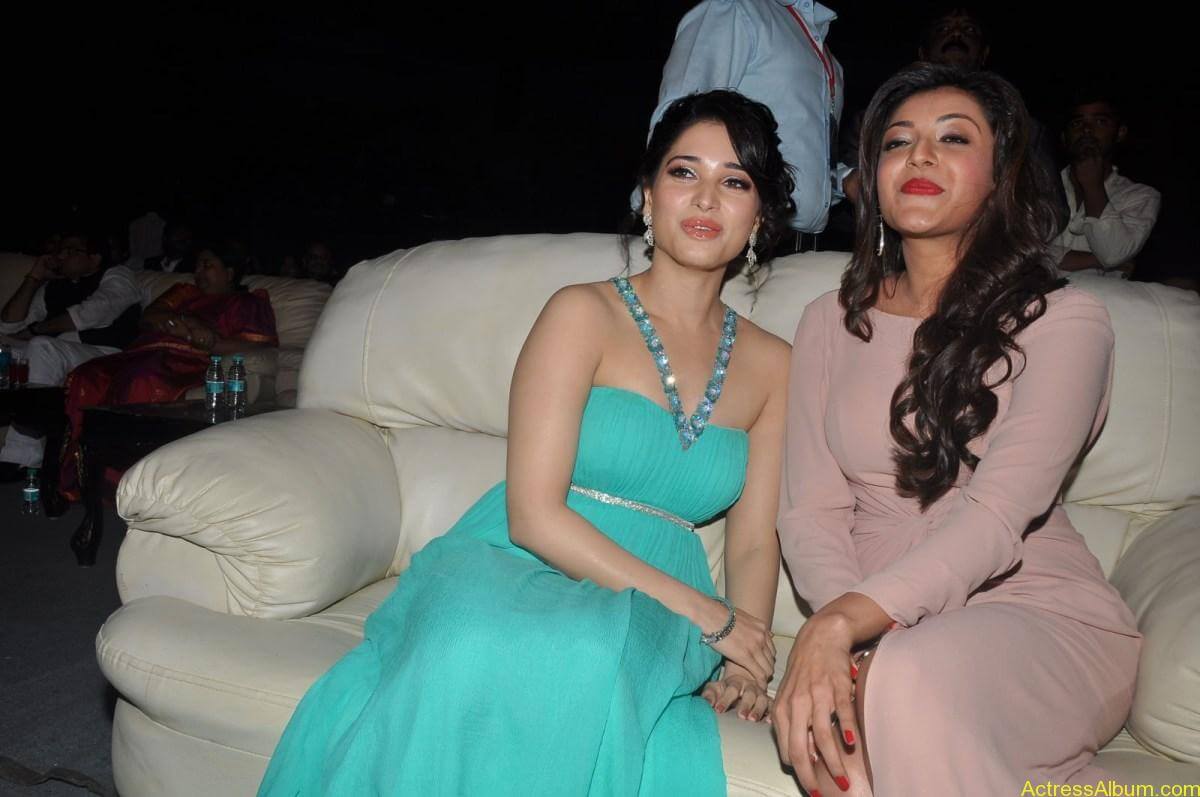 Actress Tamanna and Kajal Agarwal At Audio Launch