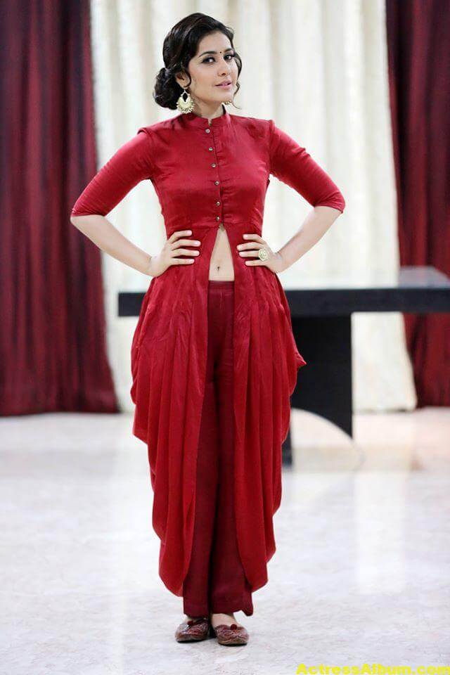 Rashi Khanna Navel Show Photos In Red Dress (1)