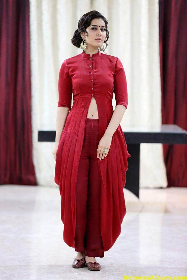 Rashi Khanna Navel Show Photos In Red Dress (7)
