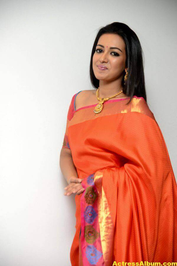 Catherine Tresa Latest Hot Photos In Orange Saree (6)