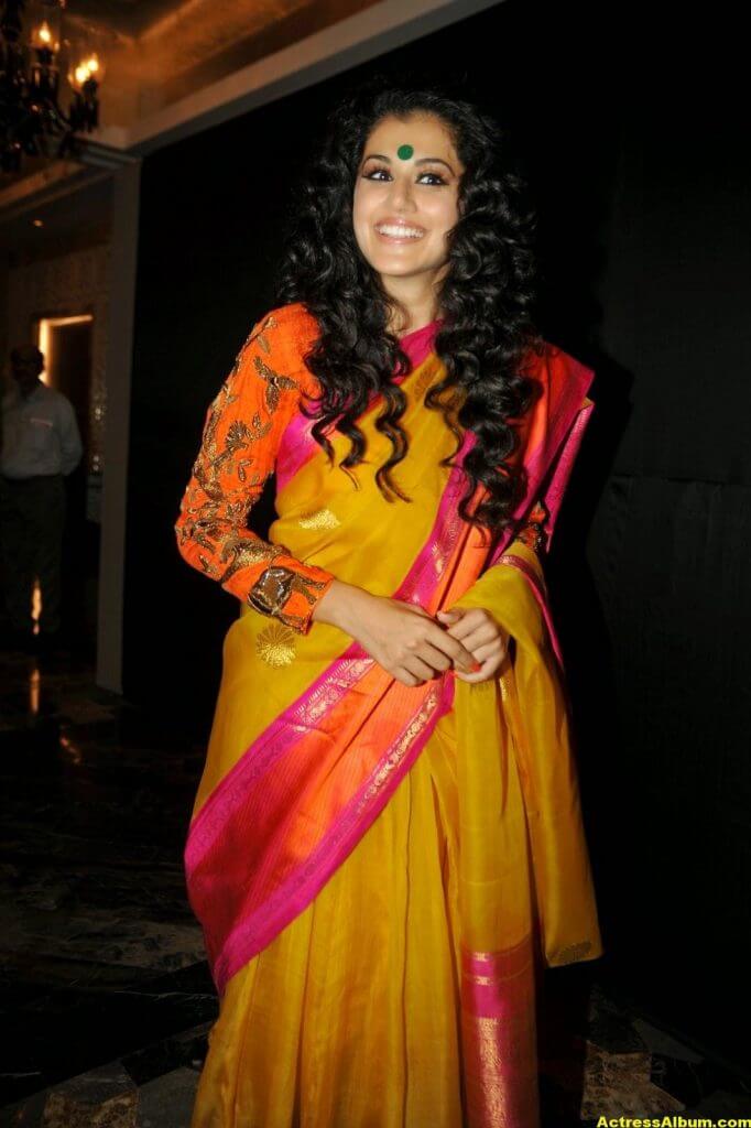 Tapsee Pannu Hot Looking Photos In Yellow Saree 3