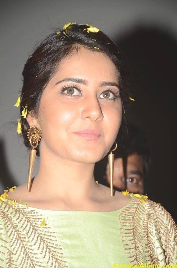 Rashi Khanna Photos At Movie Function In Green Dress 