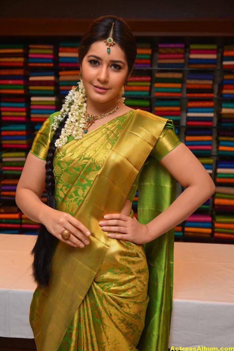 Rashi Khanna Stills In Green Kanchipuram Saree Actress Album 