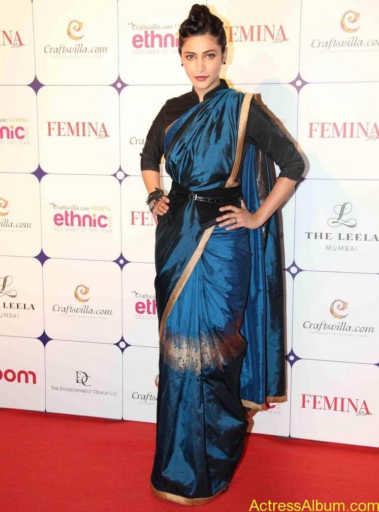 Tollywood Actress Shruti Hassan In Traditional Blue Saree - Actress Album