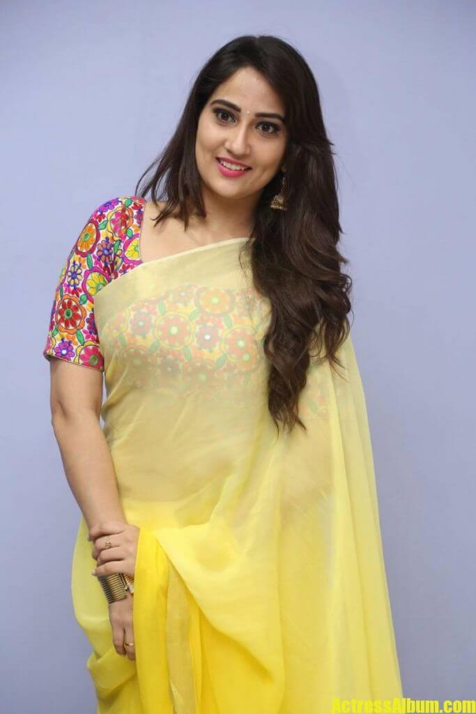 Tv Anchor Manjusha Hot Stills In Yellow Saree - Actress Album