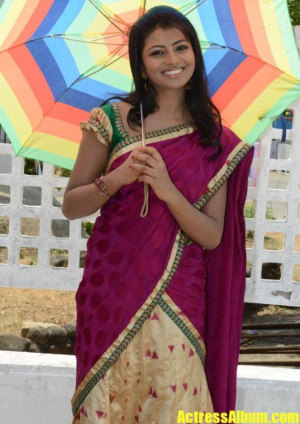 Actress Anandhi Smiling Face In Red Half Saree - Actress Album