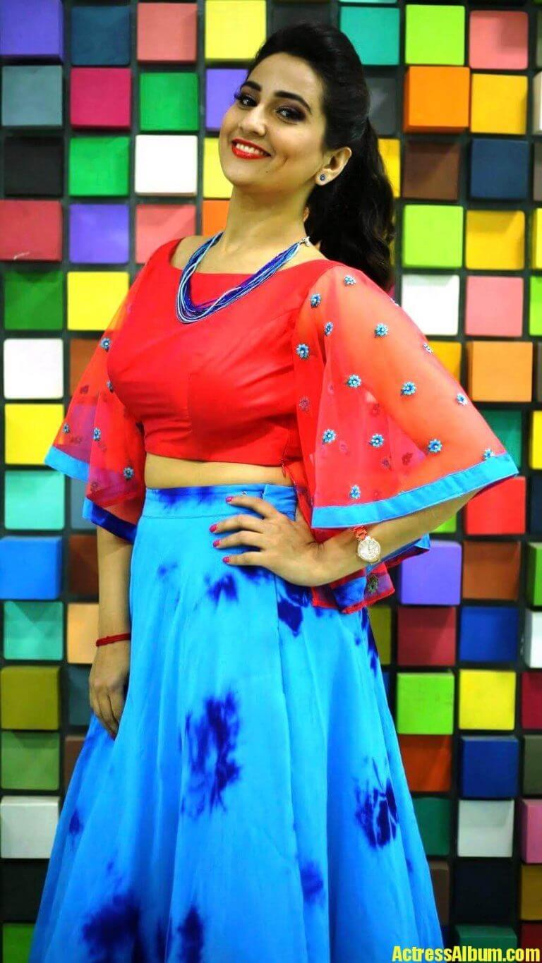 Telugu Tv Anchor Manjusha Photoshoot In Blue Lehenga Red Choli Actress Album