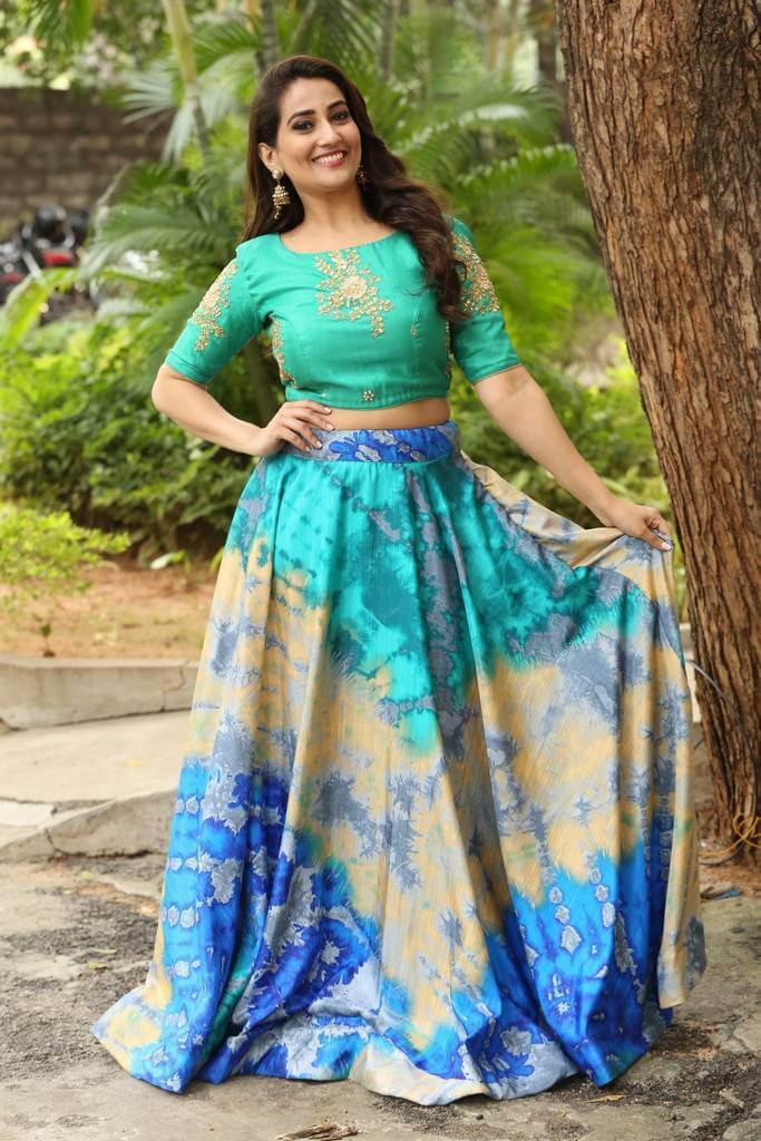 Telugu TV Anchor Manjusha In Green Lehenga Choli - Actress Album