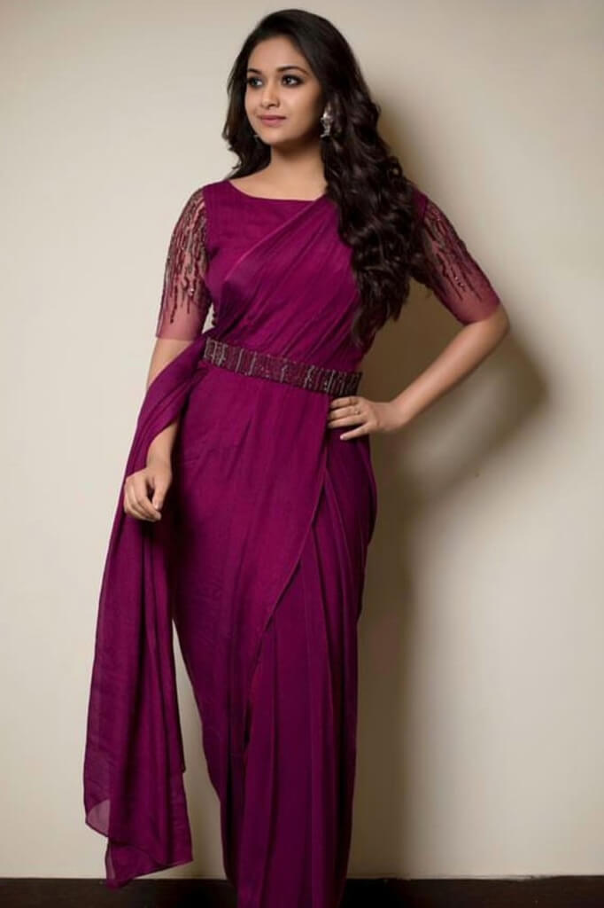 Trending Pics Of Keerthi Suresh In Violet Dress