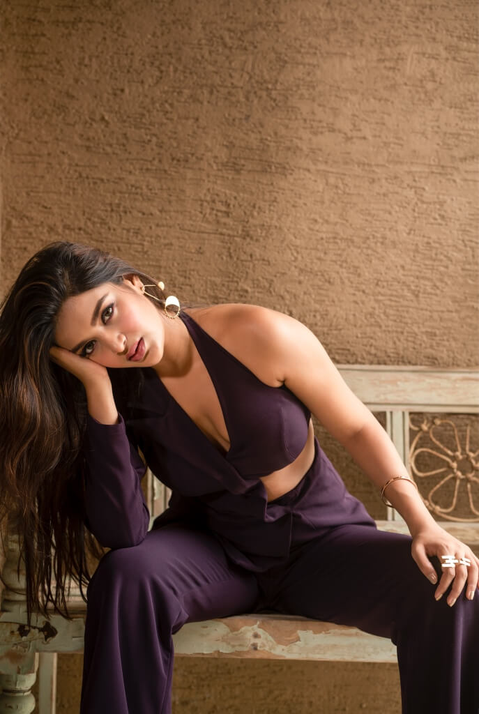 Nidhhi Agerwal In Violet Dress