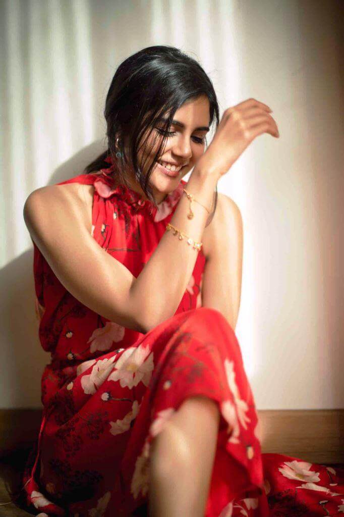 Kalyani Priyadarshan In Red Dress At Interview
