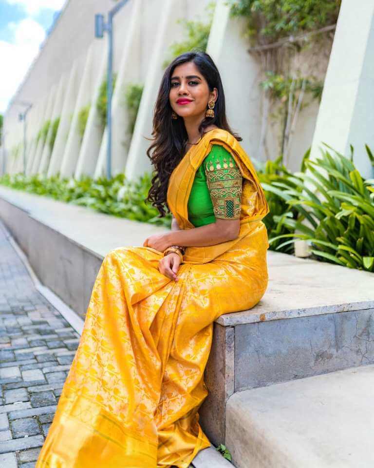 Nabha Natesh In Yellow Saree At CMR Shopping Mall Opening