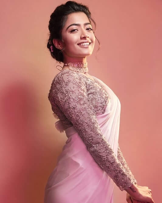 Recent Pics Of Actress Rashmika Mandanna In Pink Saree