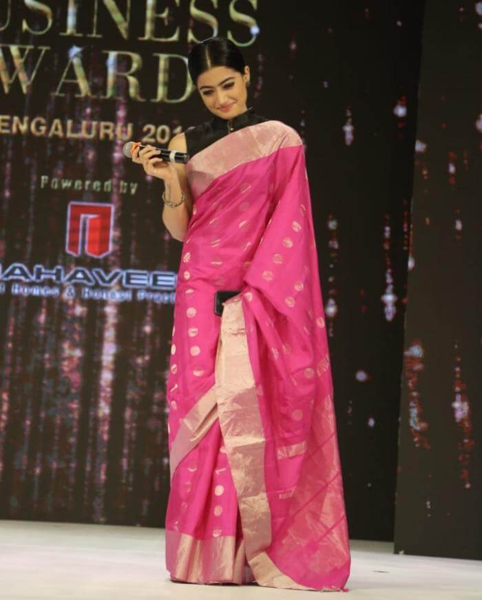 Rashmika Mandanna In Pink Saree 