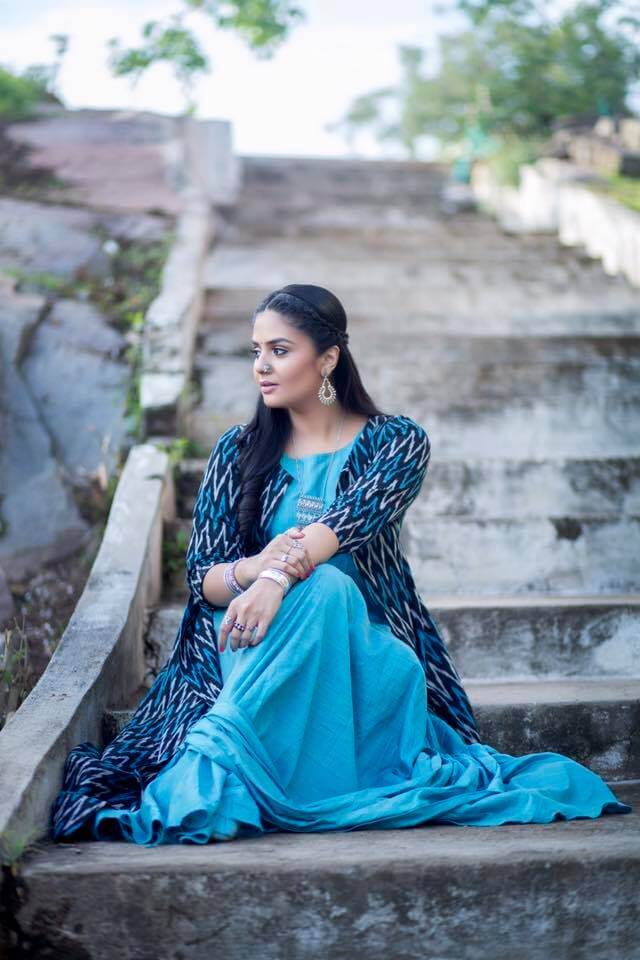 SriMukhi Stills In Blue Dress