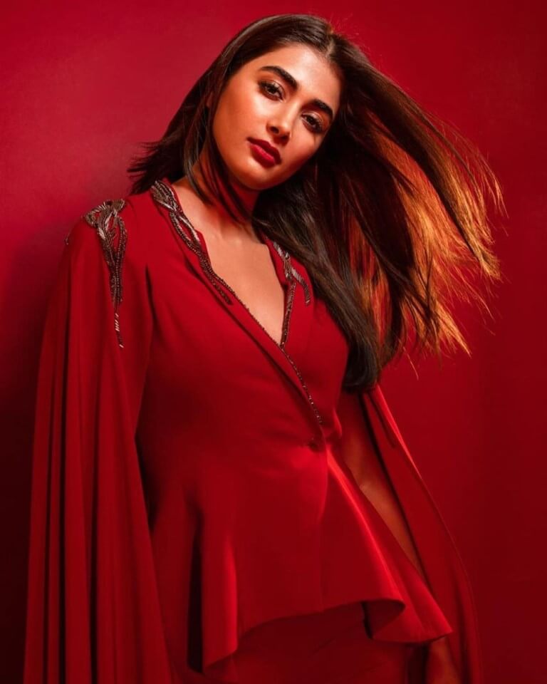 Pooja Hegde Wallpaper 4K Red dress Indian actress 9207