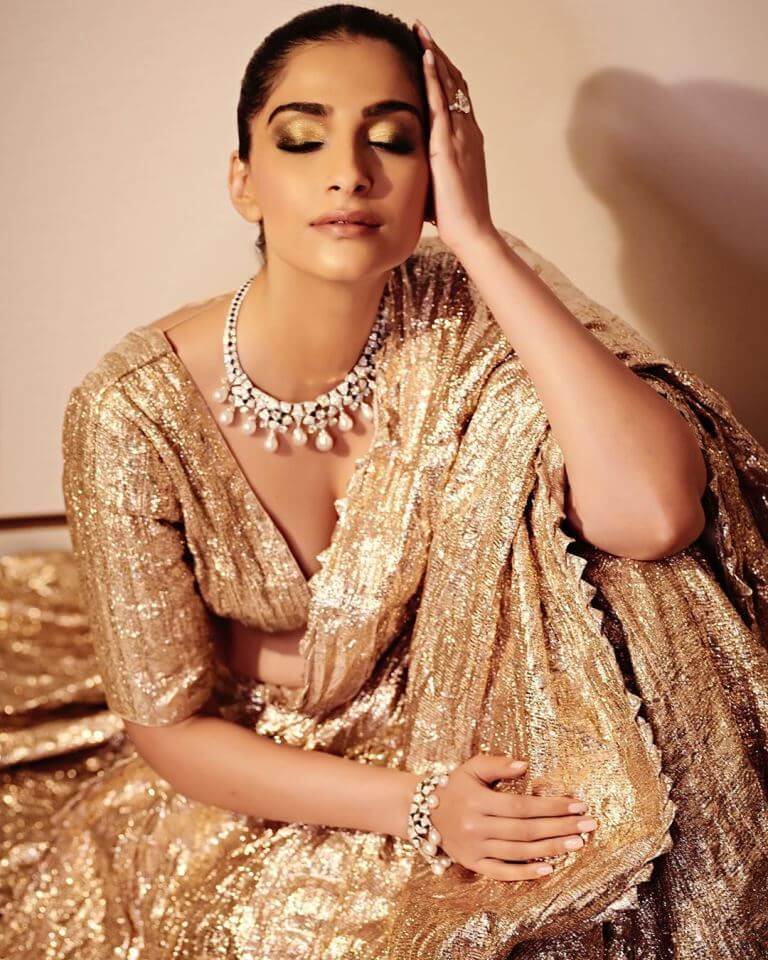 Sonam Kapoor In Golden Lehenga 