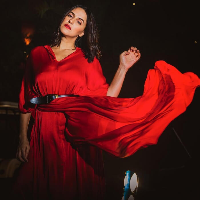 Neha Dhupia Clicks In Red Dress